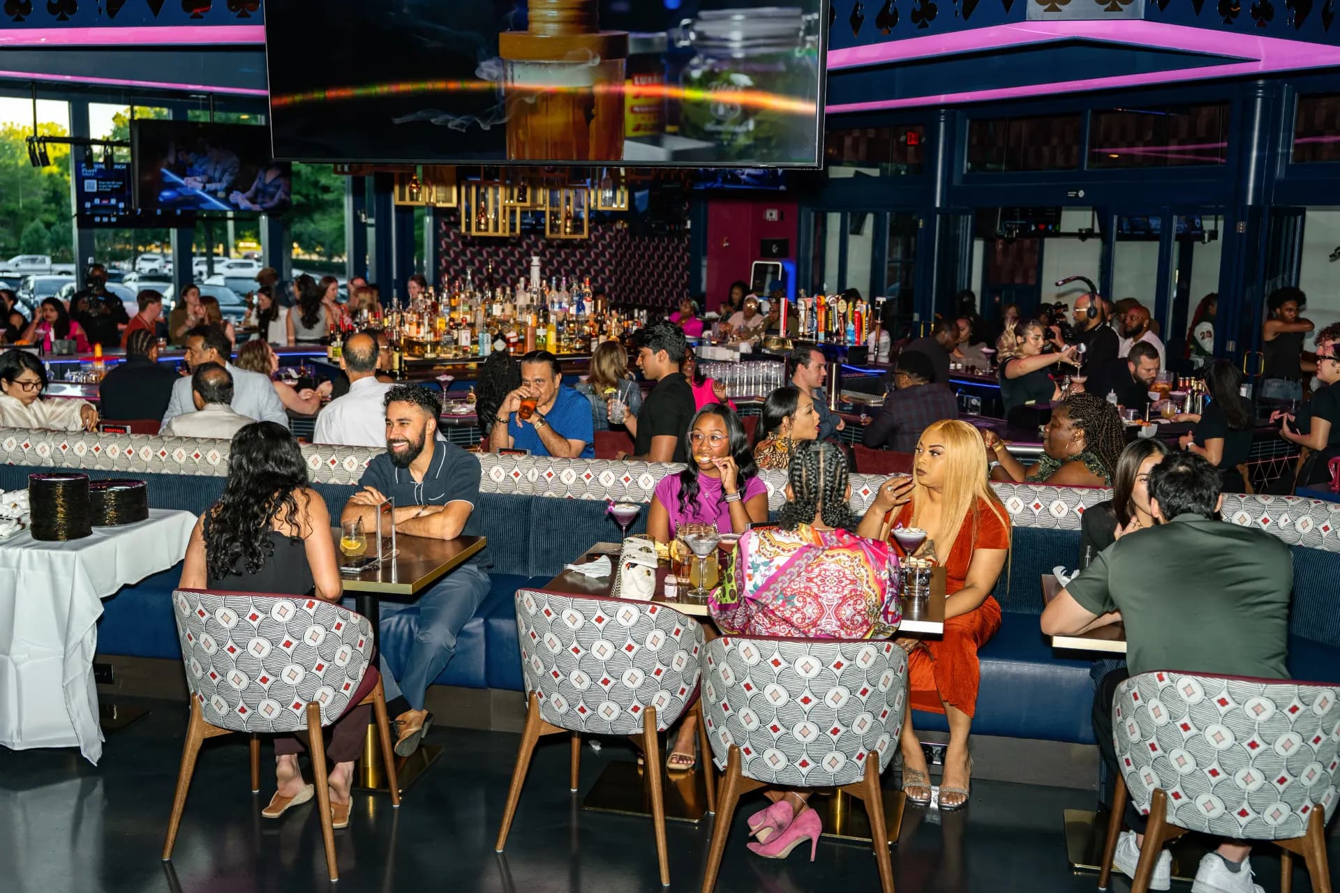 A lively night with a full crowd on the floor at Showdown Social in Alpharetta